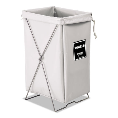 Royal Basket Trucks Towel Hamper, Hamper Bag and Stand, 30 gal, 15w x 16d x 30h, Steel/Vinyl, White (RBTL00WWXTHK)