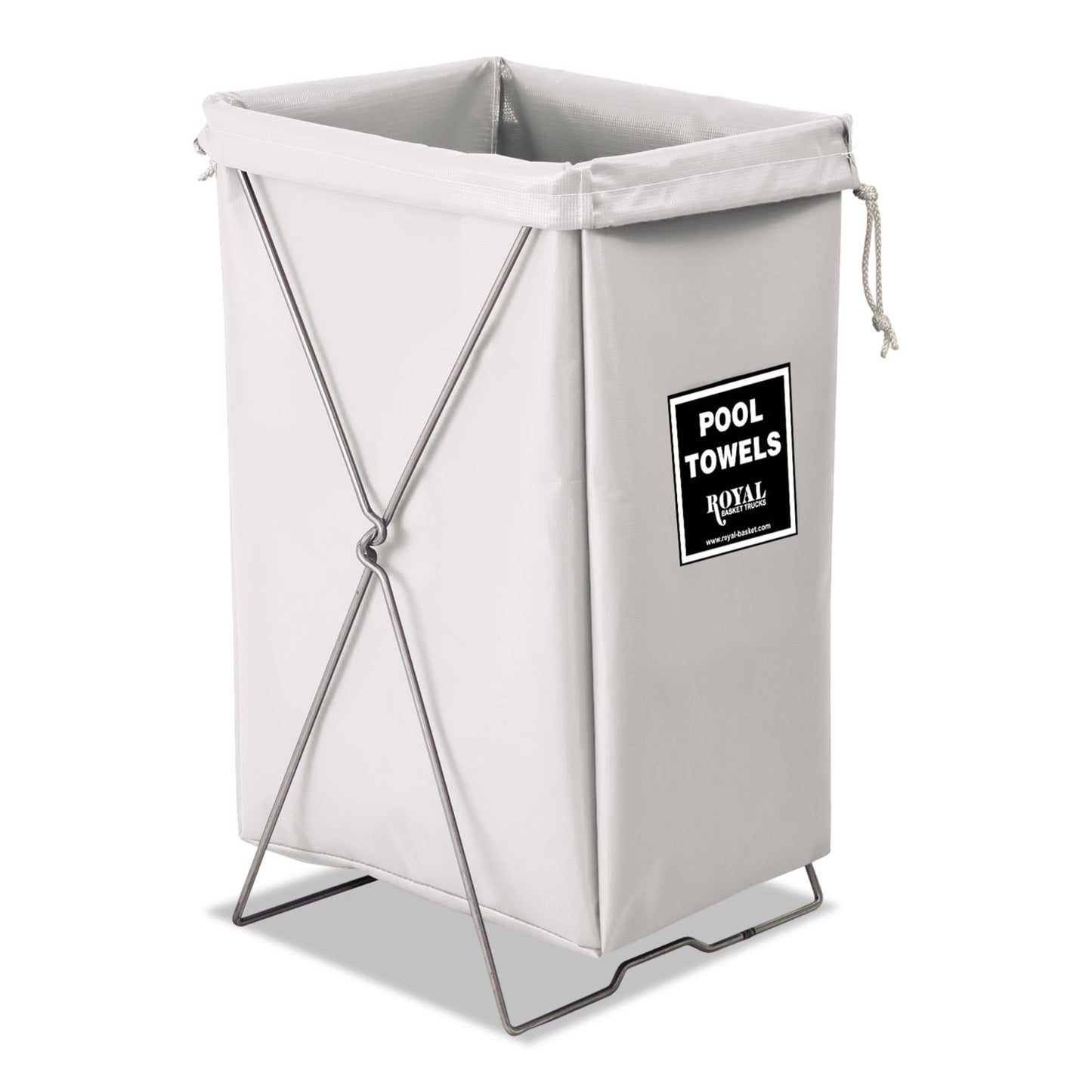 Royal Basket Trucks Pool Hamper, Hamper Bag and Stand, 30 gal, 15w x 16d x 30h, Steel/Vinyl, White (RBTL00WWXPHK)