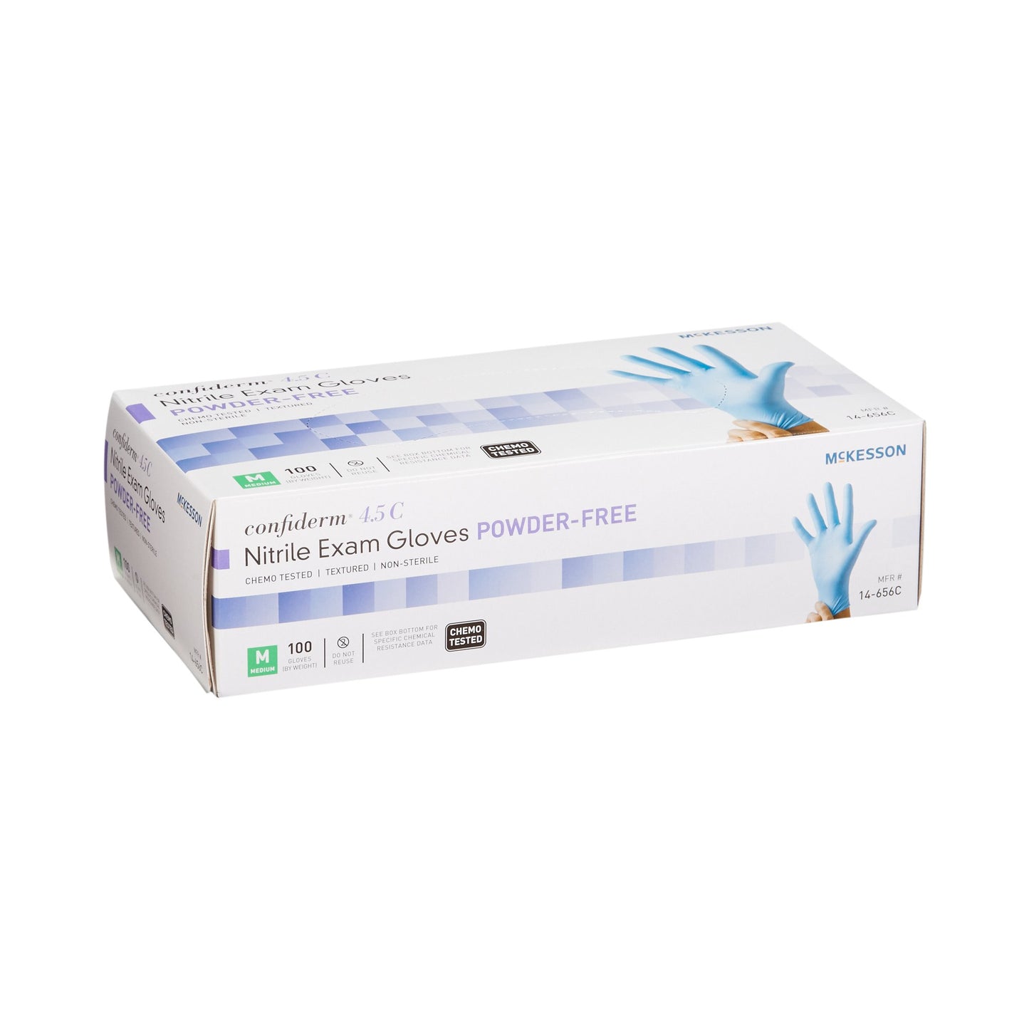 McKesson Confiderm® 4.5C Exam Glove Medium NonSterile Nitrile Standard Cuff Length Textured Fingertips Blue Chemo Tested (921603_CS)