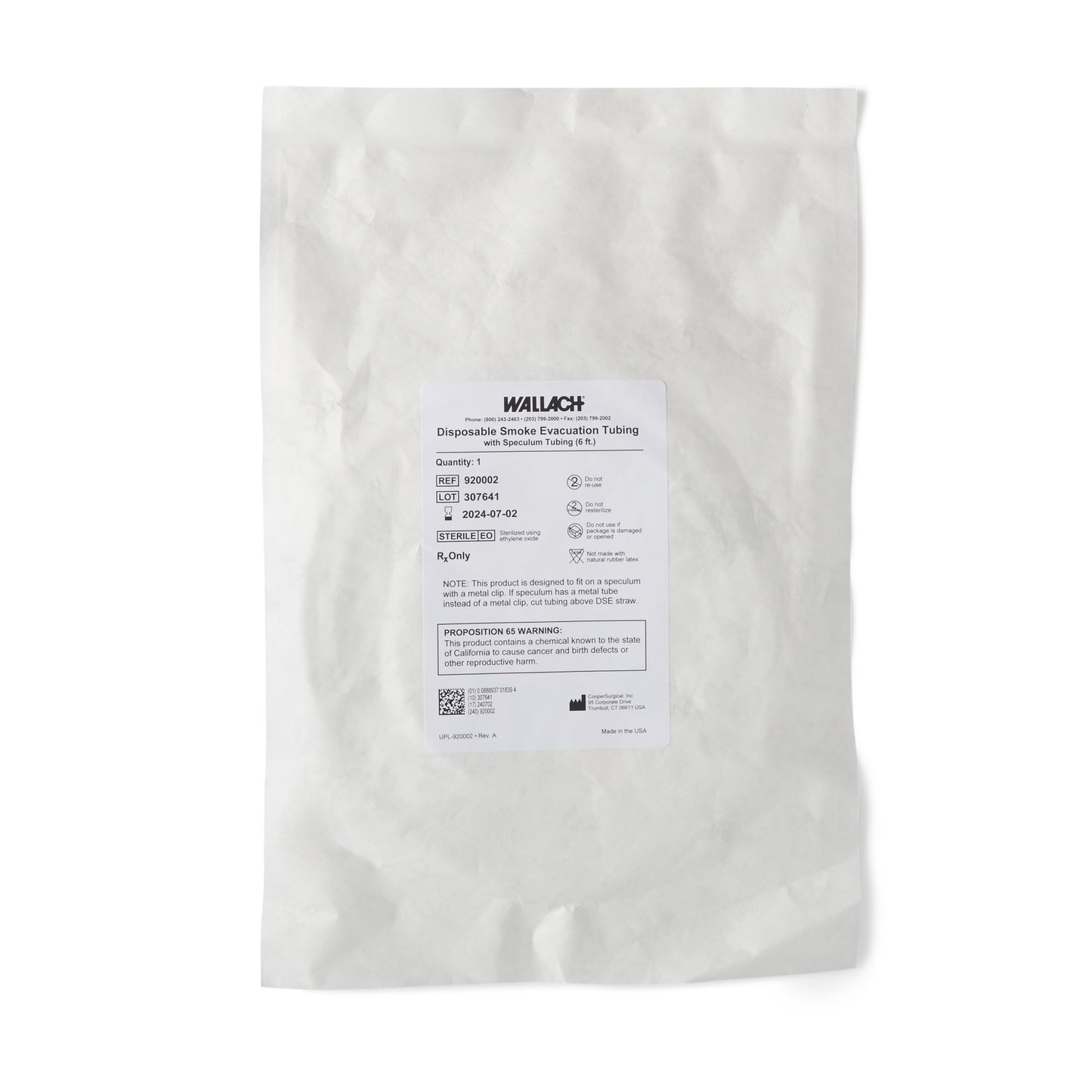 Wallach Smoke Evacuation Tubing 6 Foot, Sterile, Single Patient Use (349992_BX)