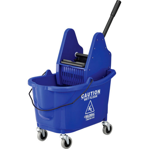 Global Industrial Mop Bucket And Wringer Combo 38 Qt., Down Press, Blue (WB260595BL)