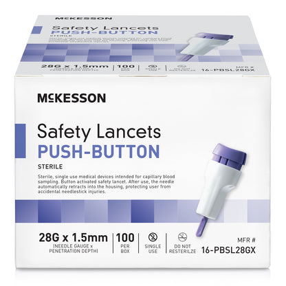 McKesson Safety Lancet 28 Gauge Retractable Push Button Activation Finger (1217991_CS)