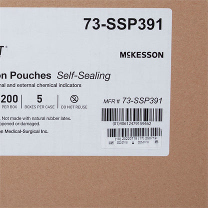 McKesson Argent™ Sure-Check® Sterilization Pouch Ethylene Oxide (EO) Gas / Steam 12 X 18 Inch Transparent / Blue Self Seal Paper / Film (527136_CS)