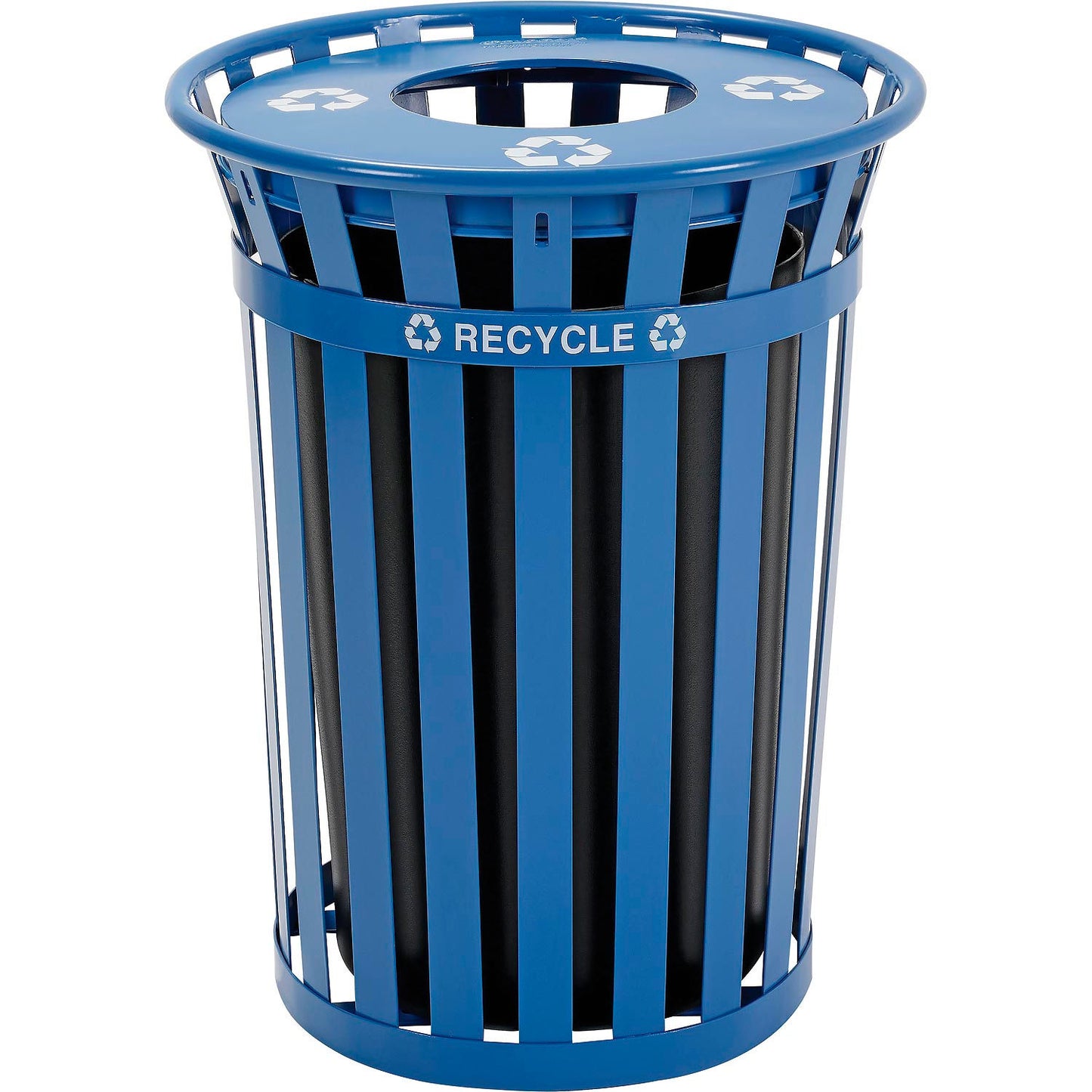 Global Industrial Outdoor Slatted Recycling Can w/Flat Lid, 36 Gallon, Blue (WB261800BL)