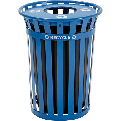 Global Industrial Outdoor Slatted Recycling Can w/Flat Lid, 36 Gallon, Blue (WB261800BL)