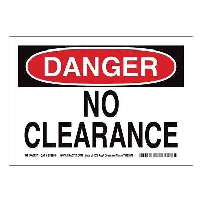 Brady DANGER No Clearance Signs, Red on White (262-116151)