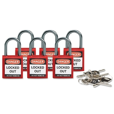 Brady Compact Safety Locks, 1 1/5 in W x 5/8 L in x 1 2/5 H, Red, 6/Pk (262-118926)