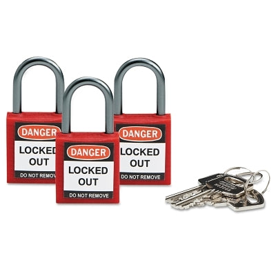Brady Compact Safety Locks, 1 1/5 in W x 5/8 L in x 1 2/5 H, Red, 3/Pk (262-118953)