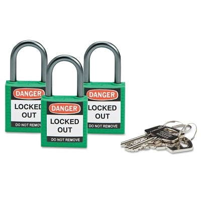 Brady Compact Safety Locks, 1 1/5 in W x 5/8 L in x 1 2/5 H, Green, 3/Pk (262-118955)