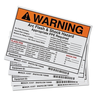 Brady Arc Flash Labels, 7 in x 5 in, Warning - Arc Flash & Shock Hazard, Orange (262-122977)