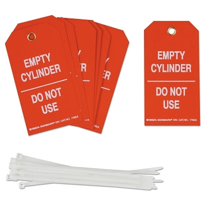 Brady Cylinder Status Tags, 3 in x 5.3 in, Empty Cylinder/Do Not Use, White/Red (262-17924)