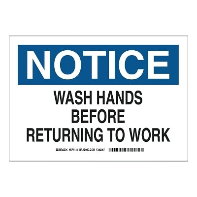 Brady Notice Wash Hands Before Returning to Work Sign, 10 in H x 14 in W, Black/Blue on White (262-49486)