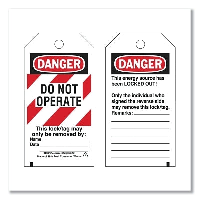 Brady Heavy Duty Lockout Tags, 5 1/2 in x 3 in, Danger, Do Not Operate (262-65525)