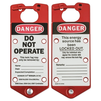 Brady Labeled Lockout Hasps, 0.3125 in Dia Shackle, 3w x 0.157d x 7.512h, Red (262-22075-R)