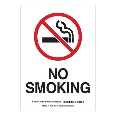 Brady No Smoking Signs, 7w x 10h, Black/Red on White, Polyester (262-88427)