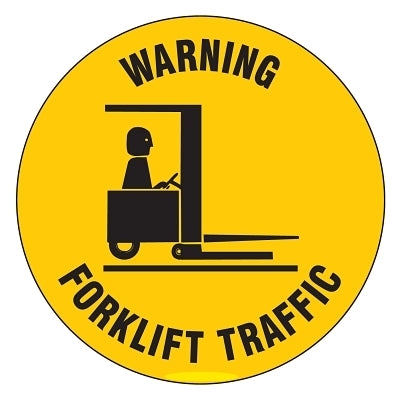 Brady Anti Skid Floor Signs Warning Forklift Traffic, 17 in Dia., Black on Yellow (262-97615)