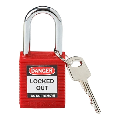 Brady Safety Padlocks, 1/4 in Shackle Dia., 1 1/2 in Long, Red (262-99552)