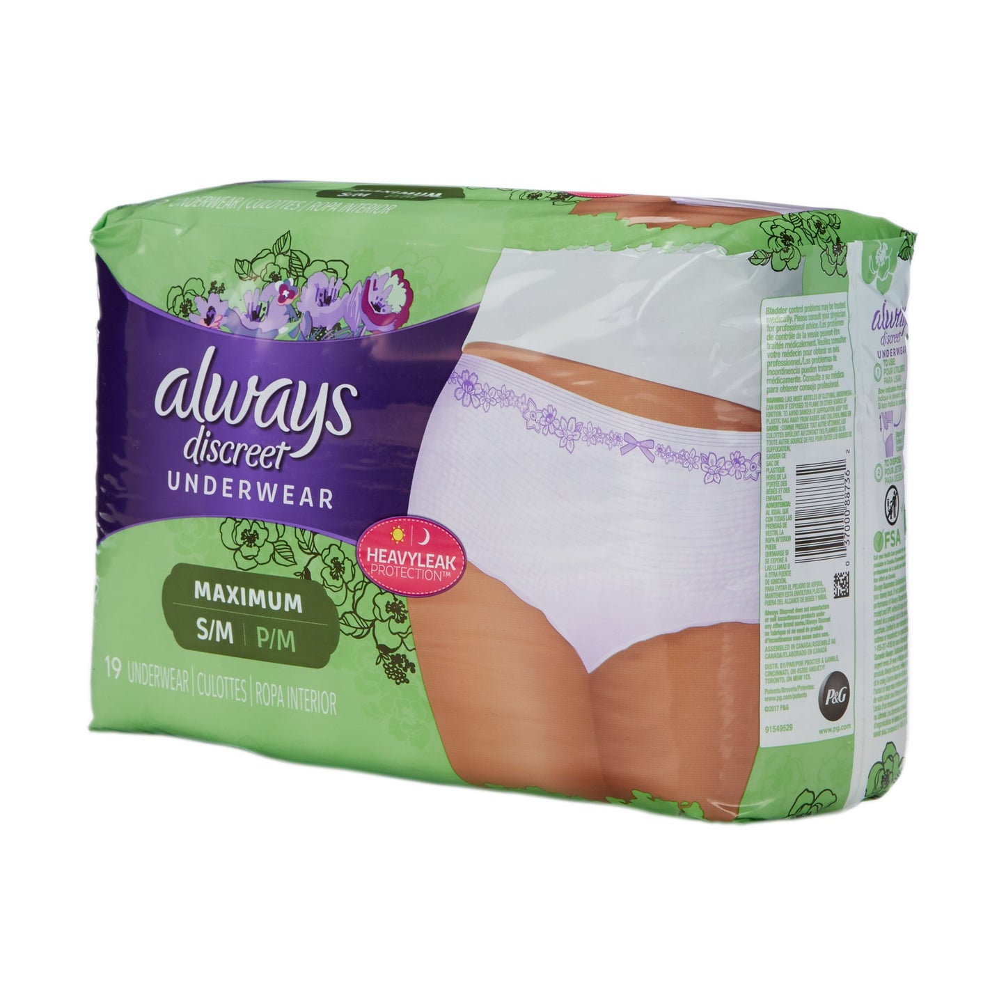 Always® Discreet Female Adult Absorbent Underwear Pull On with Tear Away Seams Small / Medium Disposable Heavy Absorbency (928394_CS)