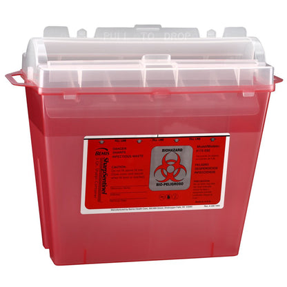 Bemis™ Sentinel Sharps Container Translucent Red Base 10 H X 5-1/4 W X 11 D Inch Horizontal Entry 1.25 Gallon (298930_CS)