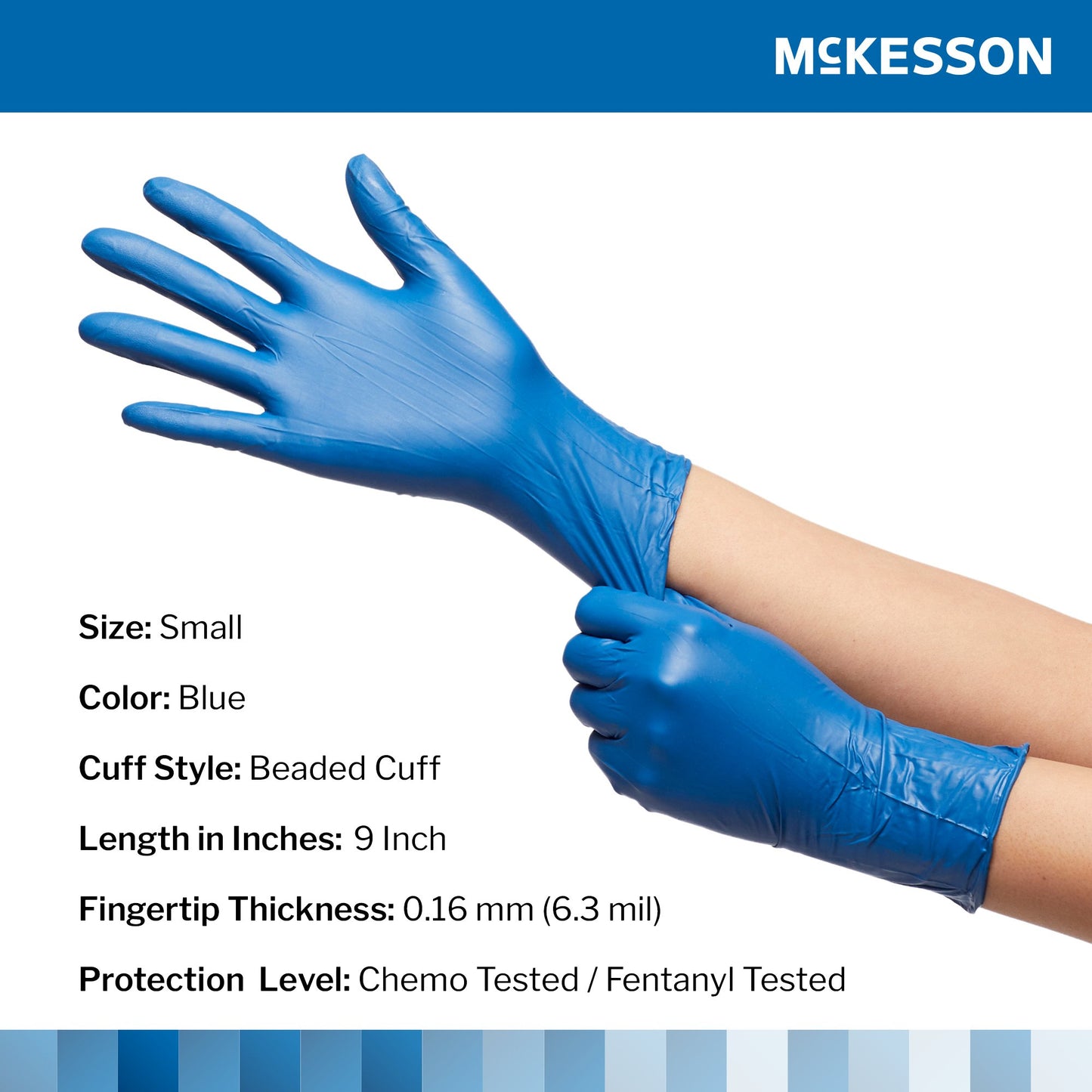 McKesson Confiderm® 6.8C Exam Glove Small NonSterile Nitrile Standard Cuff Length Textured Fingertips Blue Chemo Tested / Fentanyl Tested (1163939_BX)