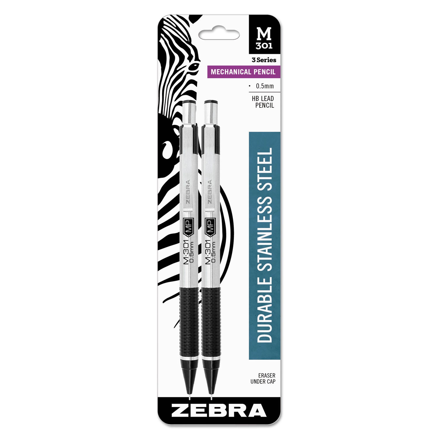 zebra-r-m-301-mechanical-pencil-0-5-mm-hb-2-black-lead-silver-black-barrel-2-pack-zeb54012_1