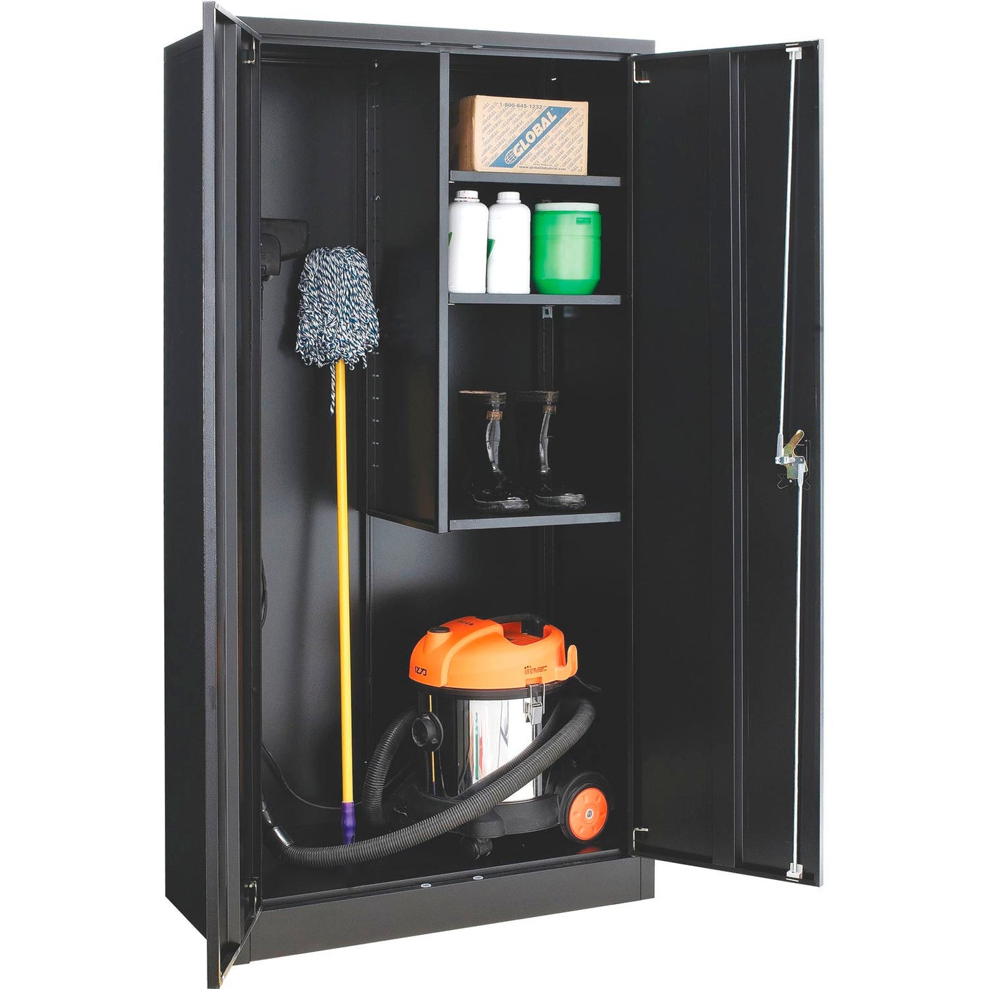 Global Industrial Janitorial Cabinet, 36"W x 18"D x 72"H, Unassembled, Black (WB269902BK)
