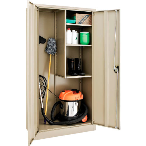 Global Industrial Janitorial Cabinet, 36"W x 18"D x 72"H, Unassembled, Tan (WB269902TN)