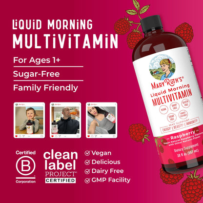 Mary Ruth's® Liquid Morning Multivitamin Dietary Supplement Vitamin A / C / D / E 80 mcg - 8 mg - 1.7 mcg - 1.5 mg Strength Liquid 30 oz. Raspberry Flavor (1271761_EA)