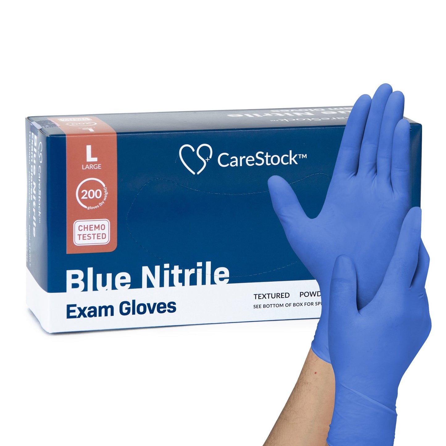 CareStock™ Exam Glove Large NonSterile Nitrile Standard Cuff Length Textured Fingertips Blue Chemo Tested (1230898_CS)