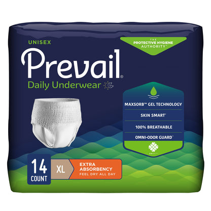 Prevail® Daily Underwear Extra Unisex Adult Absorbent Underwear Pull On with Tear Away Seams X-Large Disposable Moderate Absorbency (466609_PK)