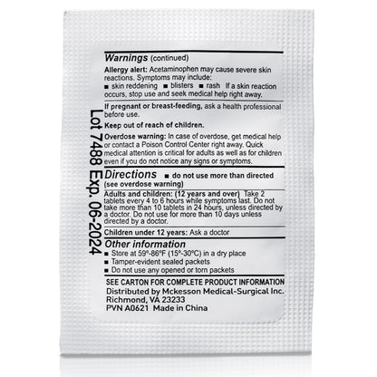 McKesson Pain Relief 325 mg Strength Acetaminophen Unit Dose Tablet 250 per Box (1111736_BX)