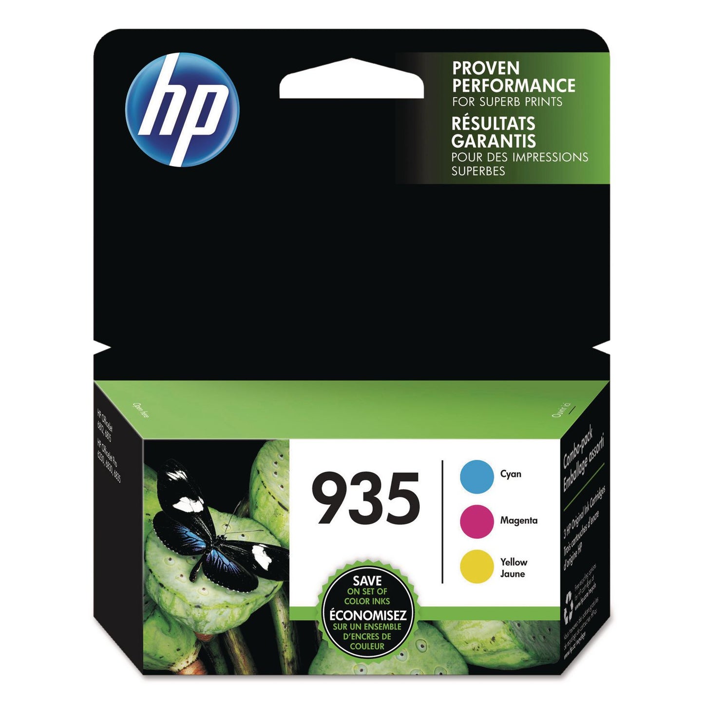 HP HP 935, (N9H65FN) 3-Pack Cyan/Magenta/Yellow Original Ink Cartridges, 24 Packs/Carton (HEWN9H65FNCT)