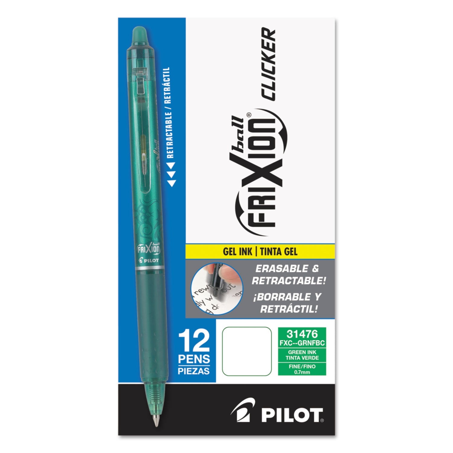 pilot-r-frixion-clicker-erasable-gel-pen-retractable-fine-0-7-mm-green-ink-green-barrel-dozen-pil31476_2