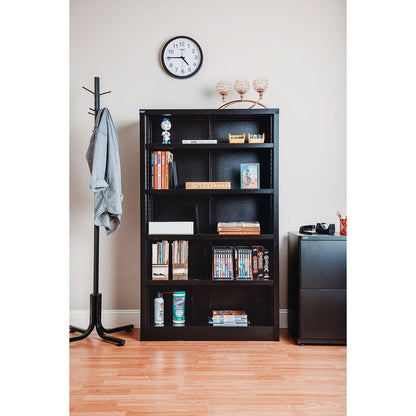 Interion All Steel Bookcase 36"W x 12"D x 60"H, Black, 5 Openings (WB277441BK)