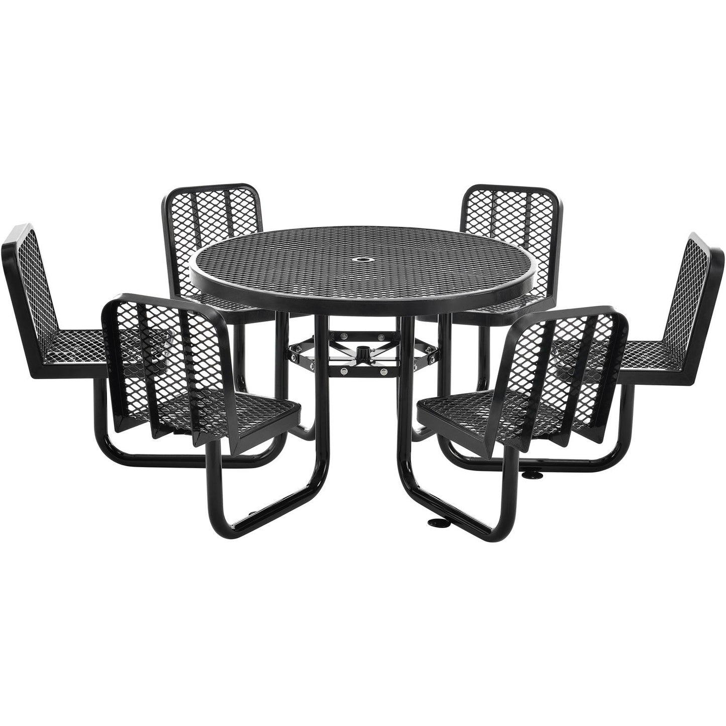 Global Industrial 46" Round Picnic Table w/ 6 Seats, Expanded Metal, Black (WB277590BK)