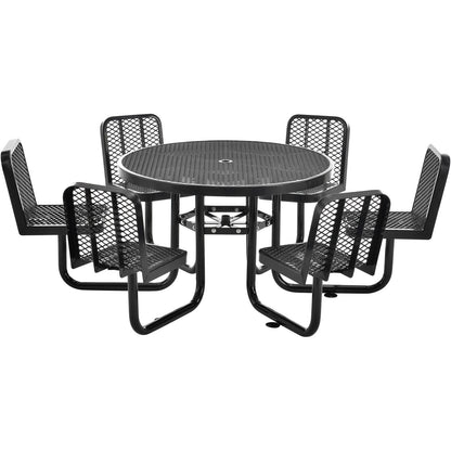 Global Industrial 46" Round Picnic Table w/ 6 Seats, Expanded Metal, Black (WB277590BK)