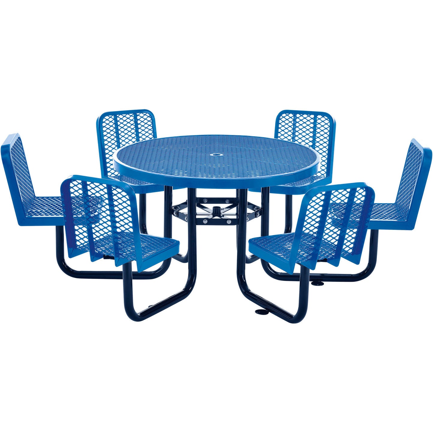Global Industrial 46" Round Picnic Table w/ 6 Seats, Expanded Metal, Blue (WB277590BL)