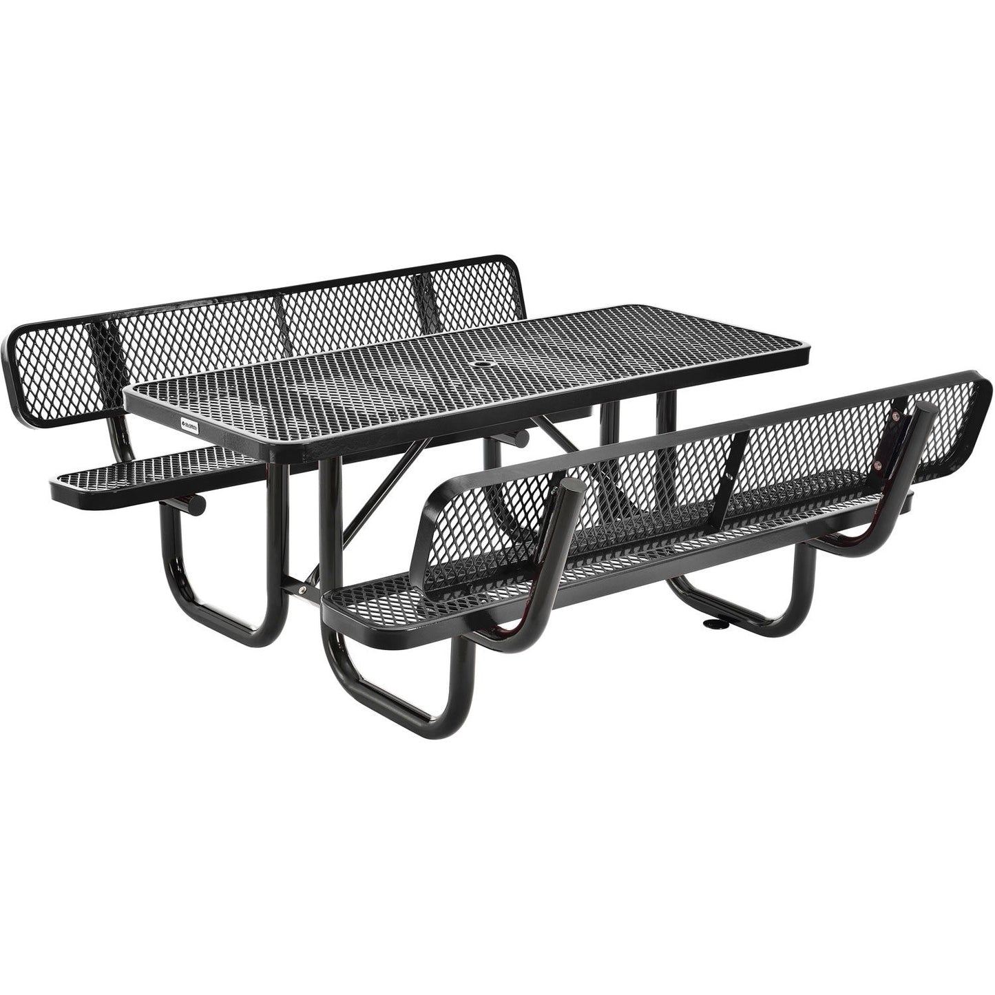 Global Industrial 6' Rectangular Picnic Table w/ Backrests, Expanded Metal, Black (WB277630BK)