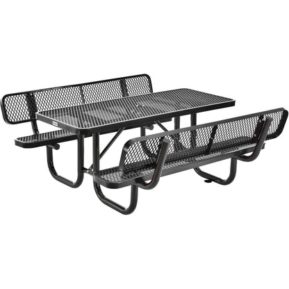 Global Industrial 6' Rectangular Picnic Table w/ Backrests, Expanded Metal, Black (WB277630BK)