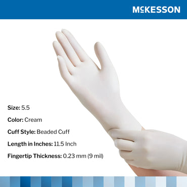 McKesson Perry® Surgical Glove Size 5.5 Sterile Latex Standard Cuff Length Smooth Cream Not Chemo Approved (1044703_CS)