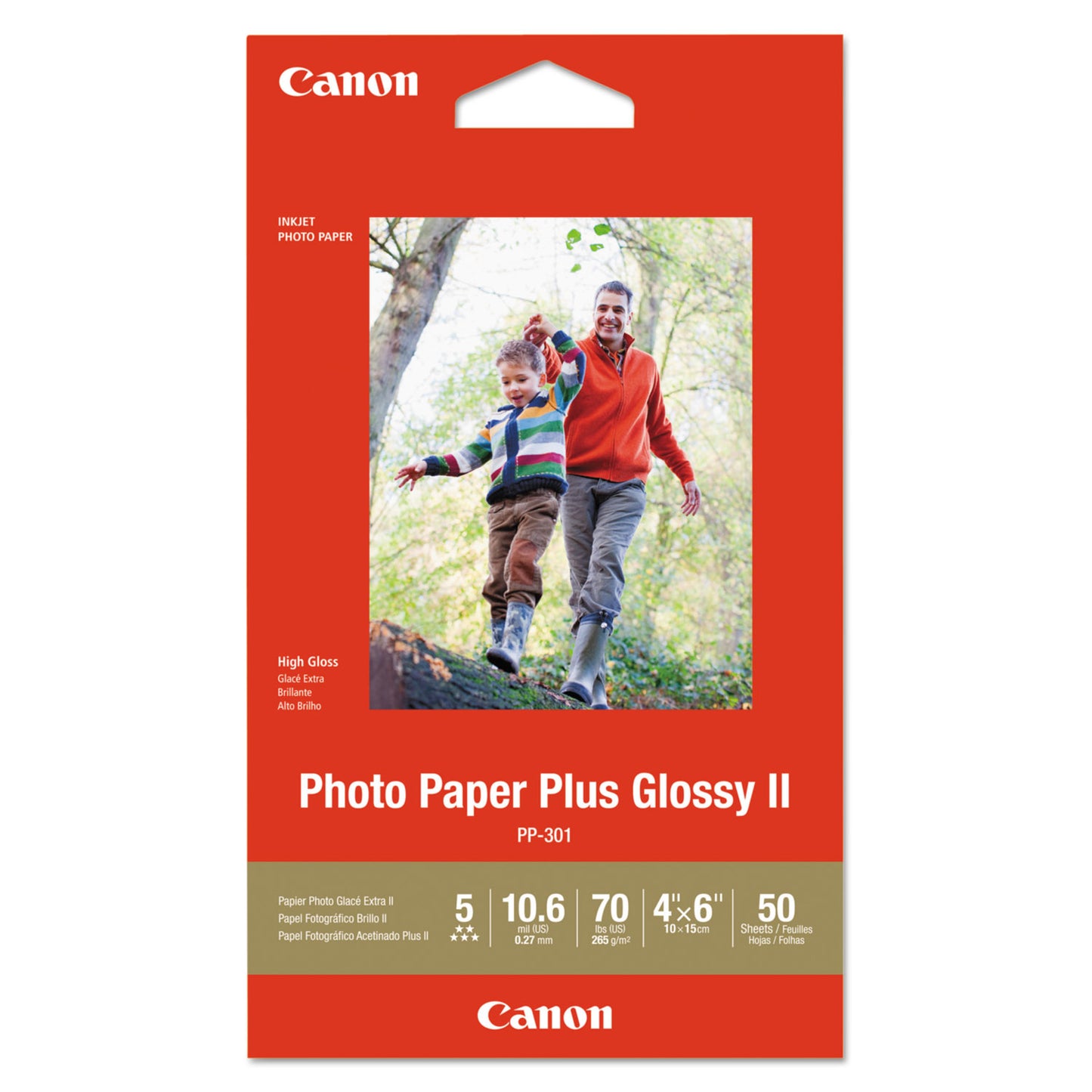 Canon® Photo Paper Plus Glossy II, 10.6 mil, 4 x 6, Glossy White, 50/Pack (CNM1432C005)