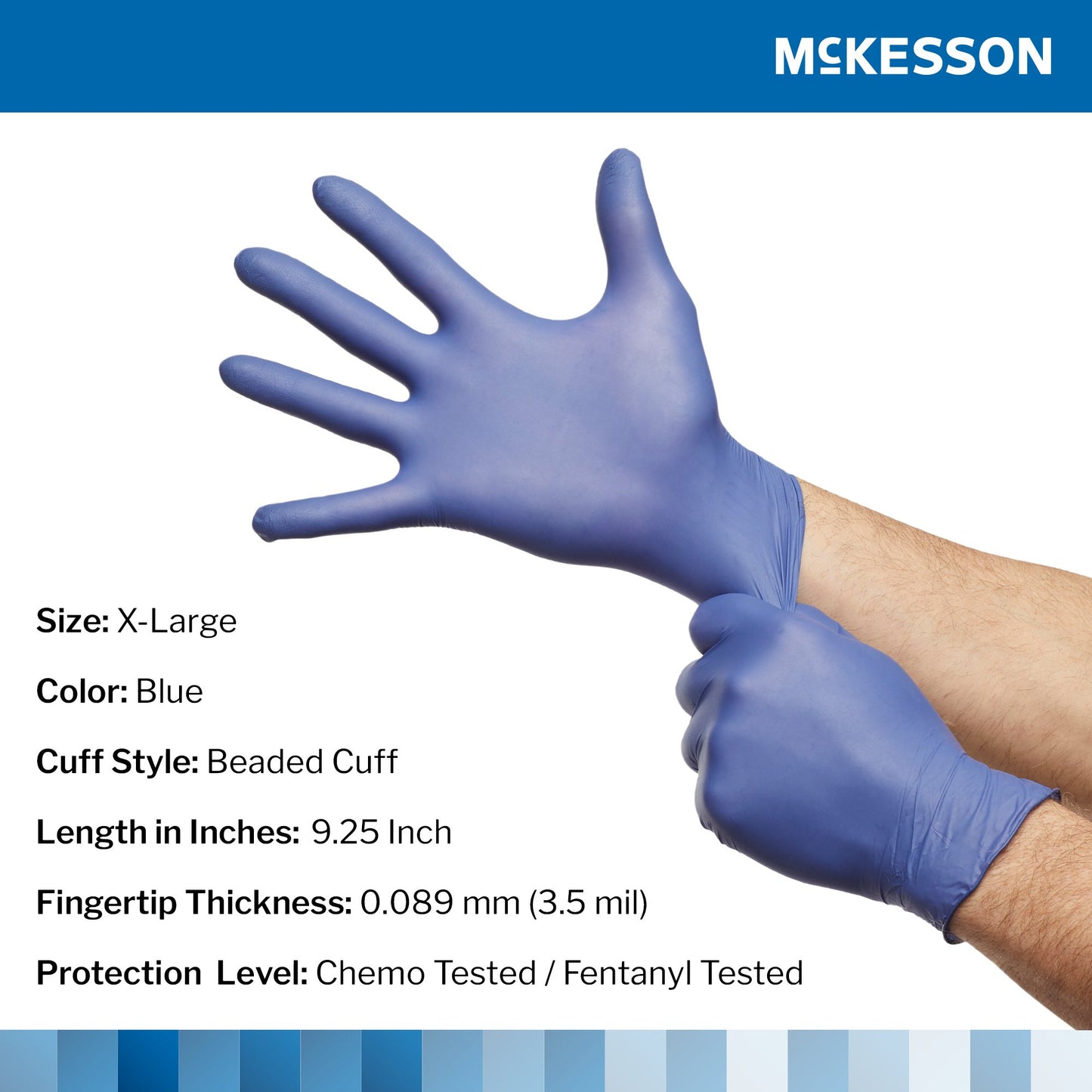 McKesson Confiderm® LDC Exam Glove X-Large NonSterile Nitrile Standard Cuff Length Fully Textured Blue Chemo Tested / Fentanyl Tested (1159332_CS)