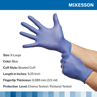 McKesson Confiderm® LDC Exam Glove X-Large NonSterile Nitrile Standard Cuff Length Fully Textured Blue Chemo Tested / Fentanyl Tested (1159332_CS)