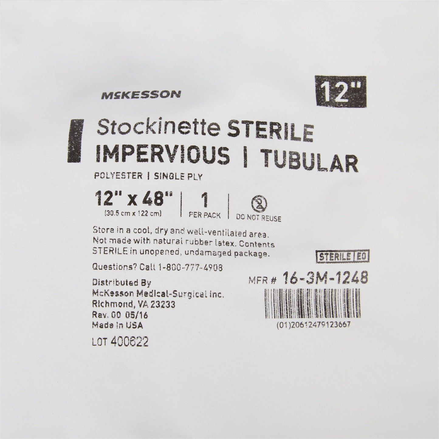 McKesson Surgical Stockinette Impervious / Tubular 12 W X 48 L Inch Sterile (460834_CS)