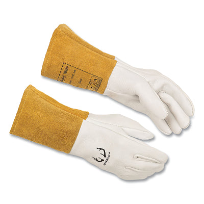 Weldas® DEERSOsoft® Deerskin/Split Cowhide MIG/TIG Welding Gloves, Large, Tan/White, Gauntlet Cuff (283-10-2304L)
