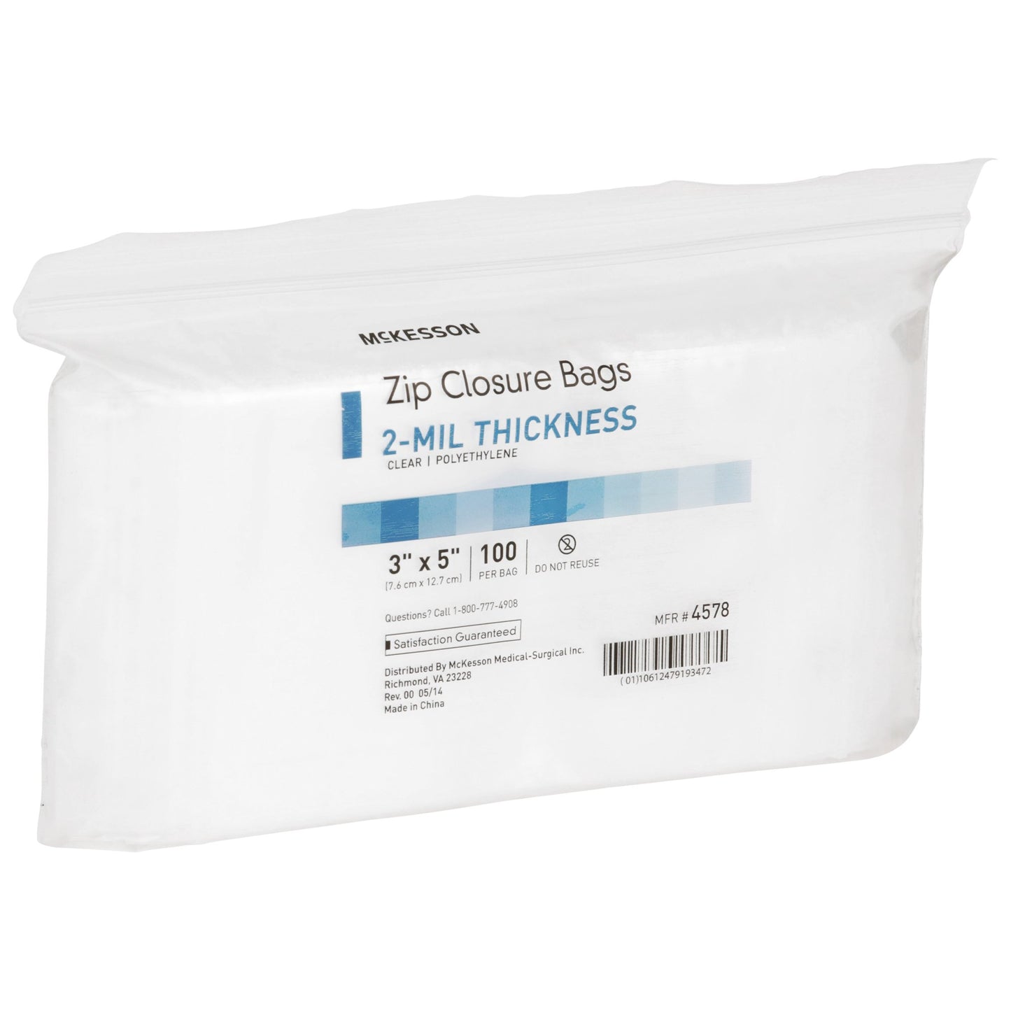 McKesson Reclosable Bag 3 X 5 Inch Polyethylene Clear Zipper Closure (890534_BX)