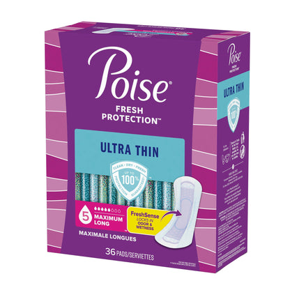 Poise® Fresh Protection™ Ultra Thin Bladder Control Pad 14.1 Inch Length Heavy Absorbency Sodium Polyacrylate Core One Size Fits Most (1205943_CS)