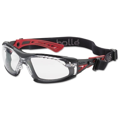 Bolle Rush+ Series Safety Glasses, Clear Lens, Anti-Fog,Anti-Scratch, Polycarbonate, Black/Red Frame (286-40252)
