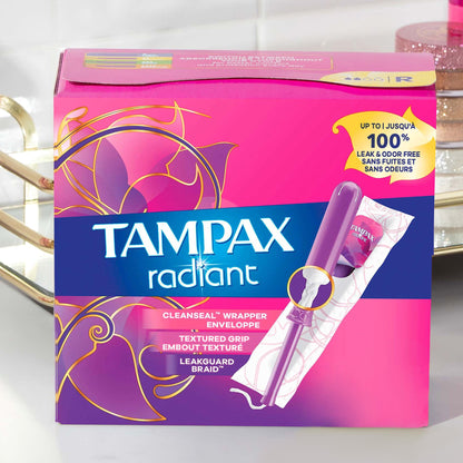 Tampax® Radiant Tampon Regular Absorbency Plastic Applicator Individually Wrapped (1229259_BX)