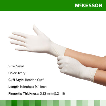 McKesson Confiderm® Exam Glove Small NonSterile Latex Standard Cuff Length Textured Fingertips Ivory Not Rated (921592_BX)